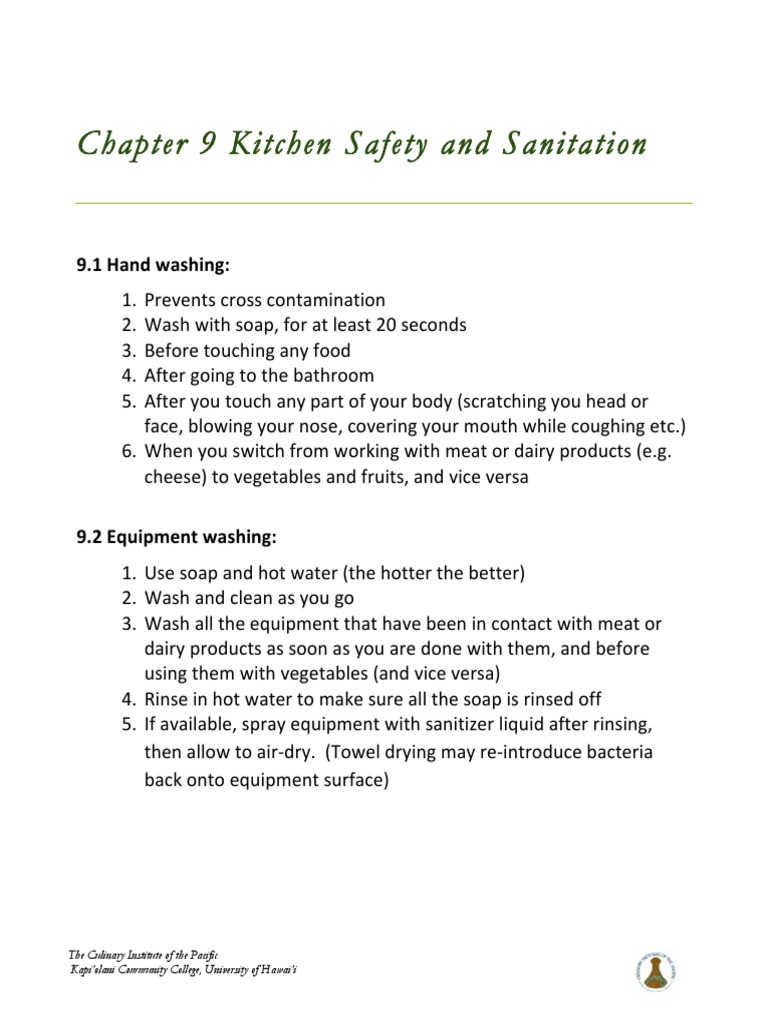 Chapter 9 Kitchen Safety and Sanitation 9.1 Hand Washing PDF Knife