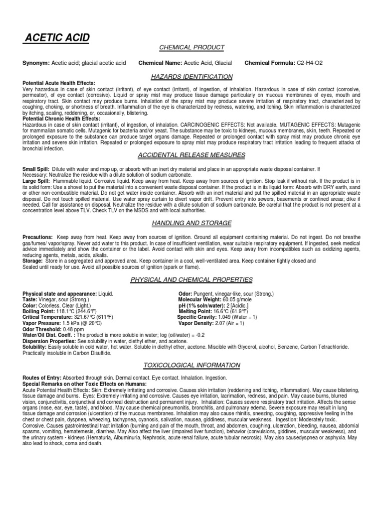 Acetic Acid MSDS PDF Acetic Acid Respiratory Tract