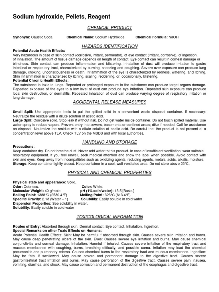 Sodium Hydroxide MSDS | PDF | Sodium Hydroxide | Chemical Substances