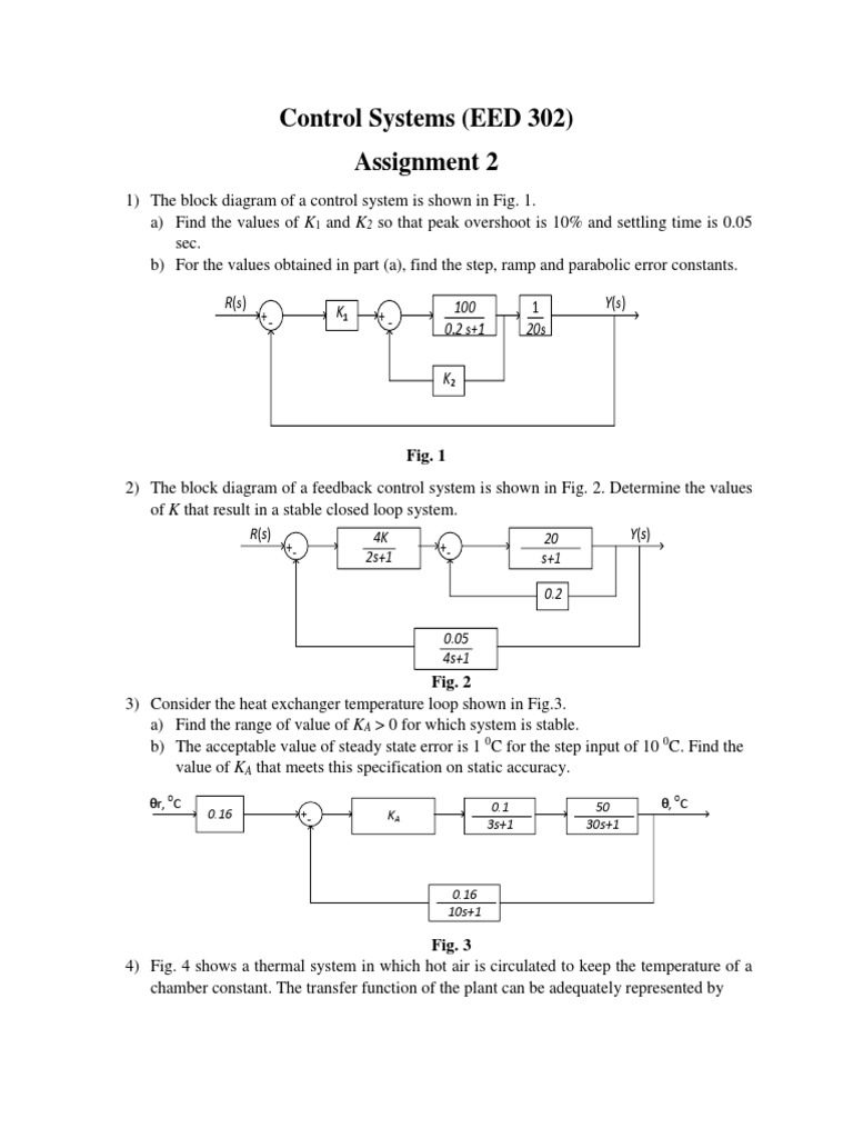Control Systems (EED 302) Assignment 2: K 100 0.2 s+1 20s K R(S) Y(s ...