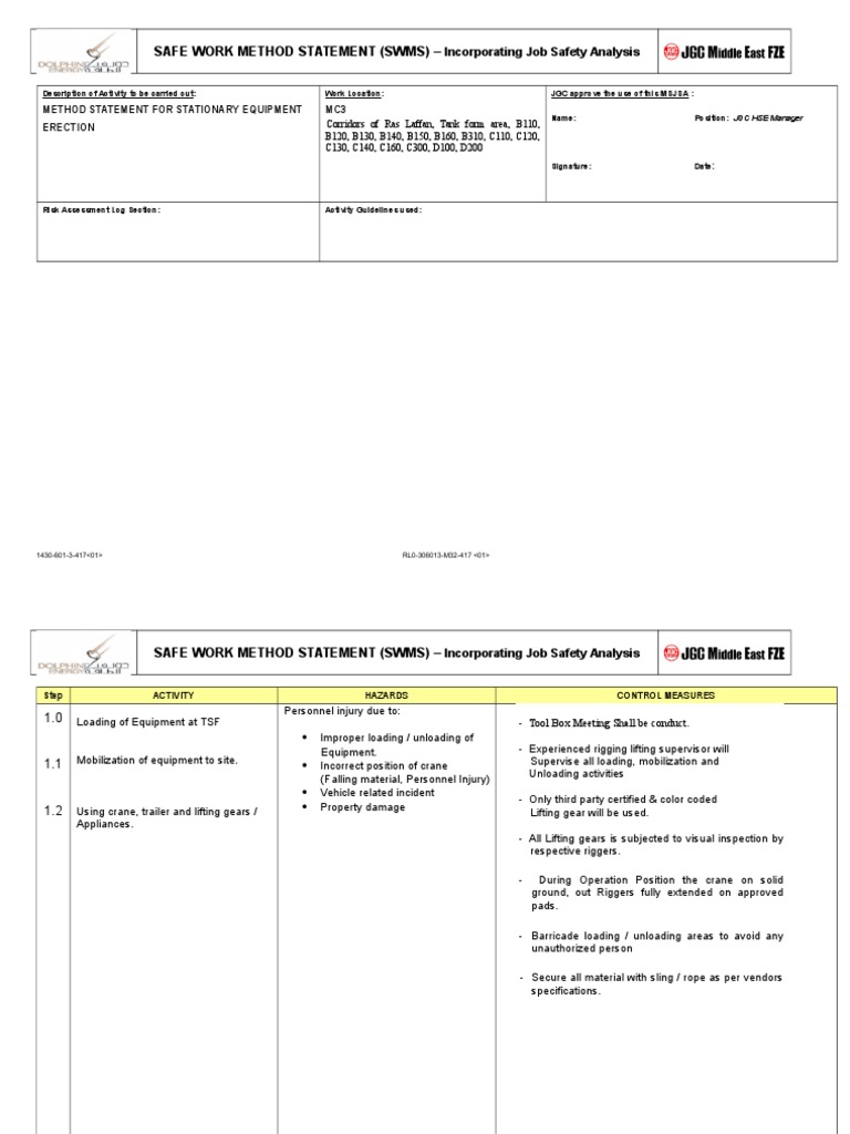 JSA for Equipment Erection Activities | PDF | Personal Protective ...