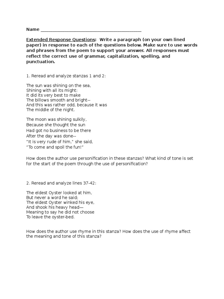Assessment Walrus and Carpenter | PDF
