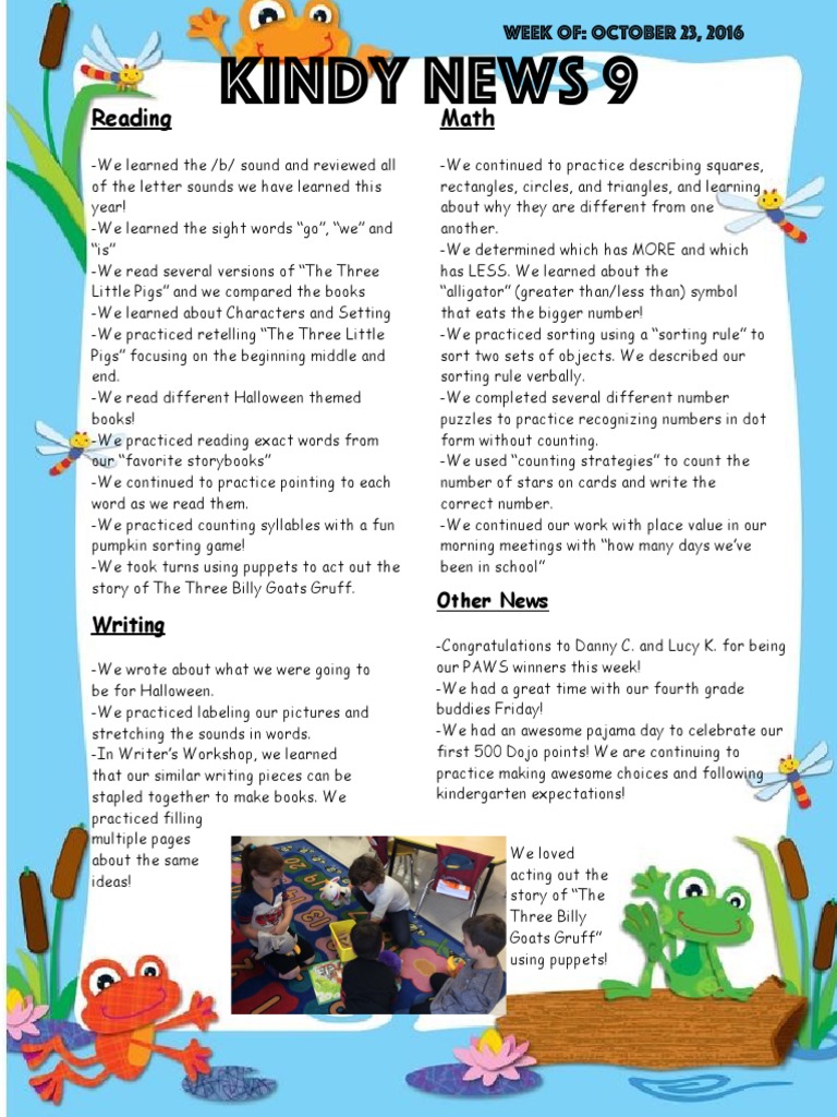 Kindergarten Weekly Learning Highlights | PDF
