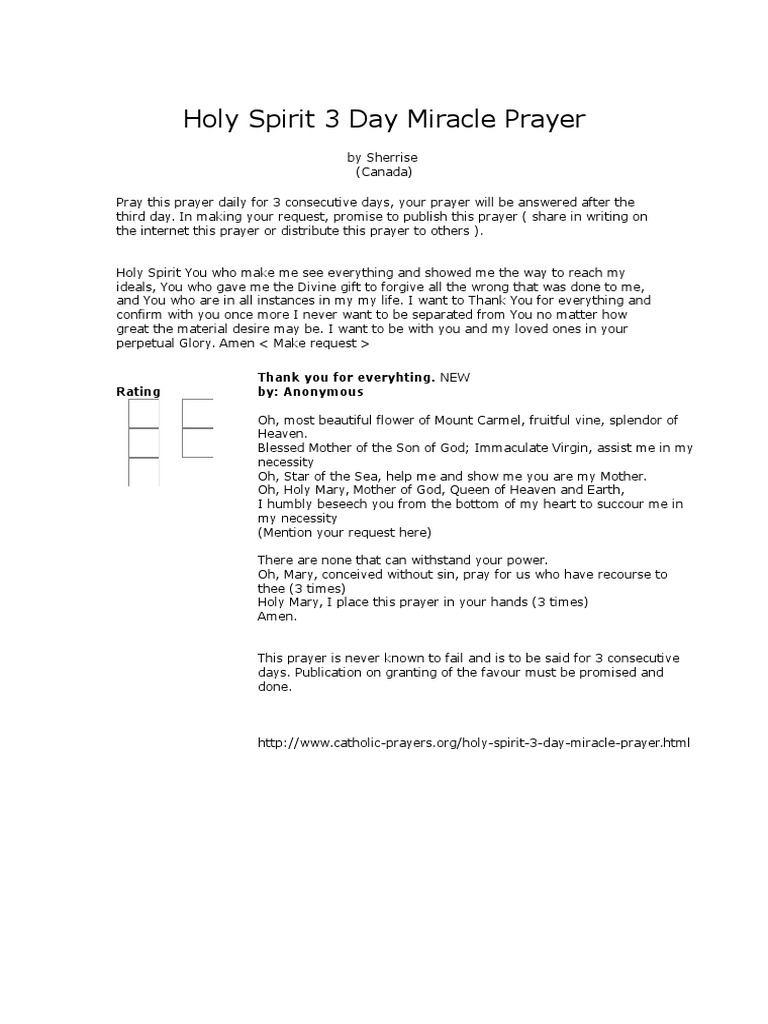 Holy Spirit 3 Day Miracle Prayer Pdf