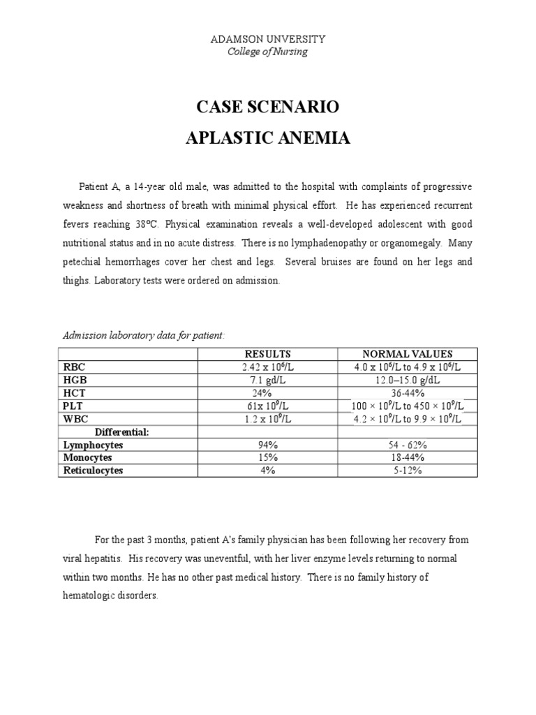 case study of aplastic anemia