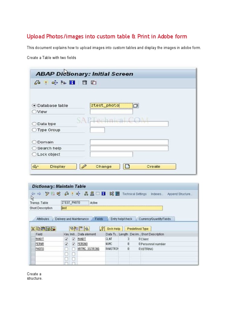 Upload Images to SAP Custom Table | PDF | Tab (Gui) | Page Layout