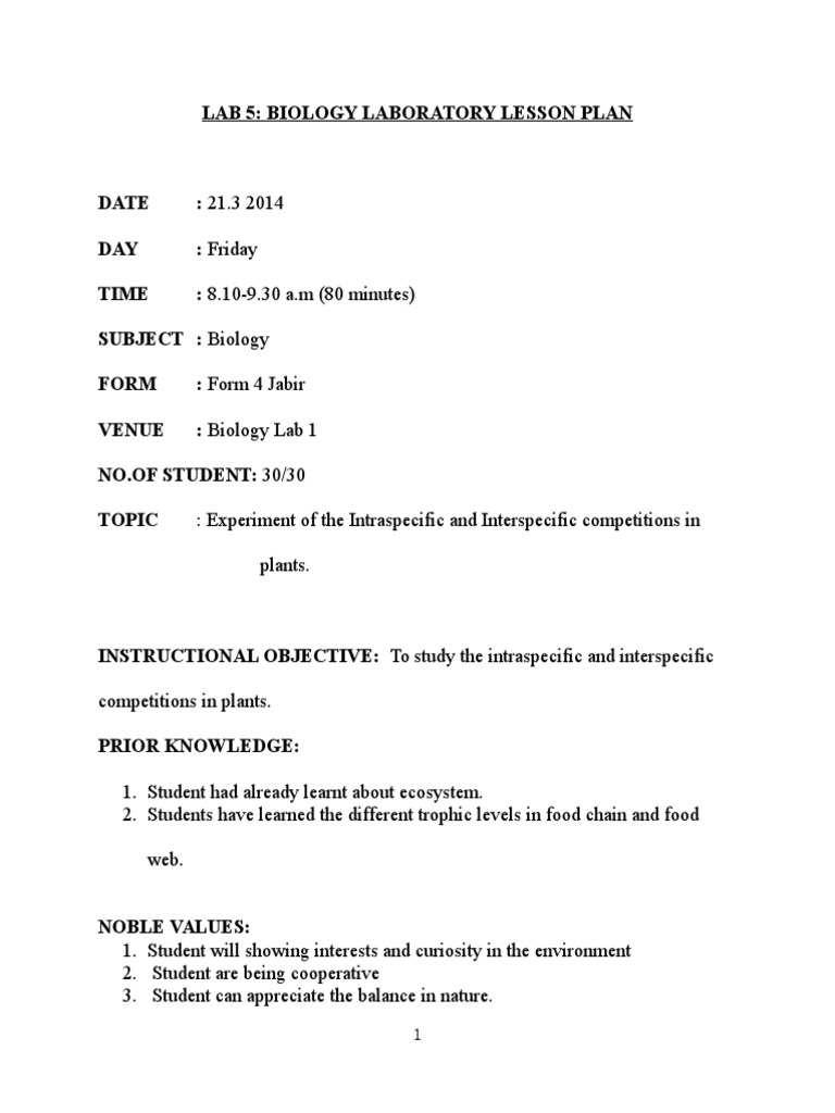Biology Lab Lesson Plan: Plant Competition | PDF | Seedling | Experiment