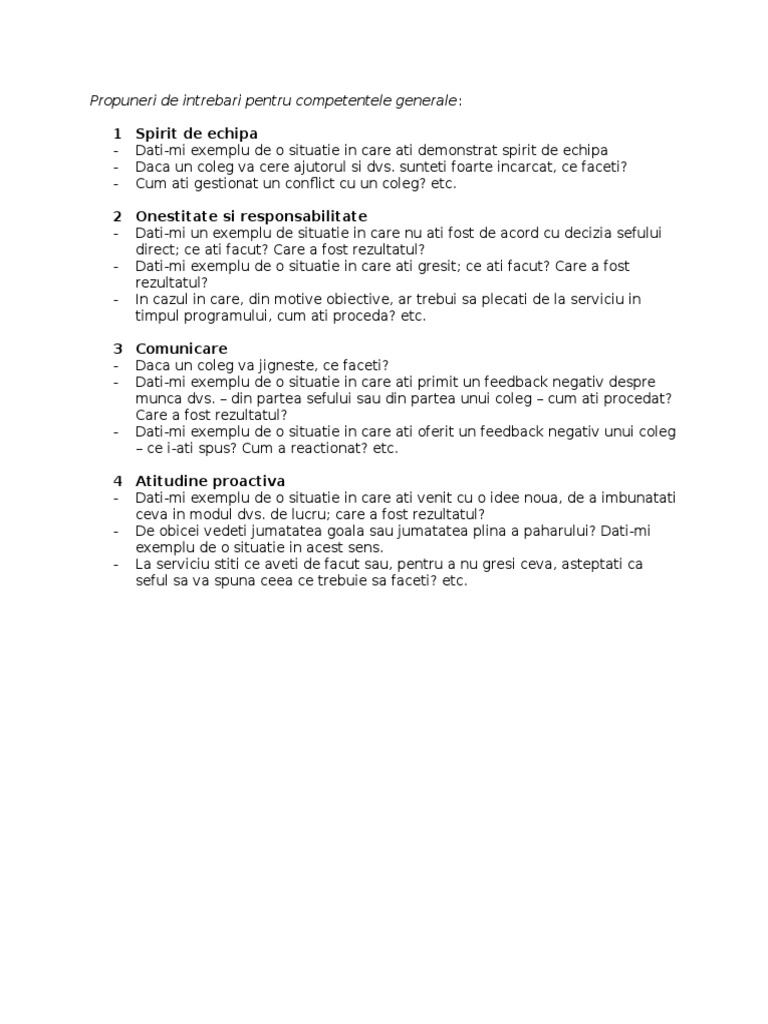 Intrebari Interviu Competente