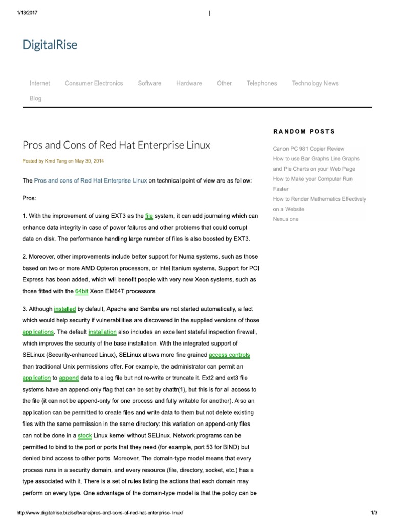 Red Hat Linux Pros and Cons | PDF