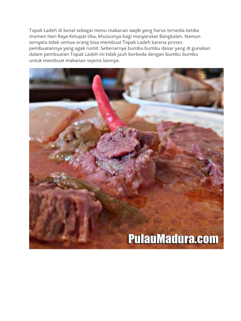 Resep Topak Ladeh Khas Bangkalan | PDF