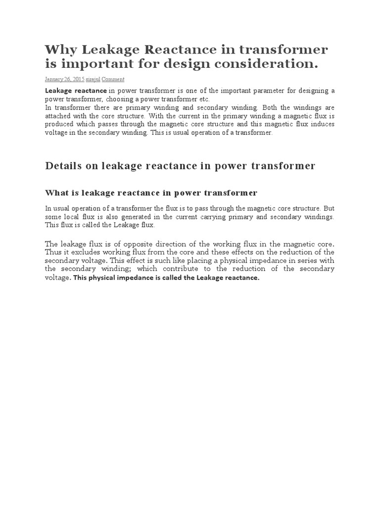 Importance of Leakage Reactance in Transformers | PDF | Transformer ...