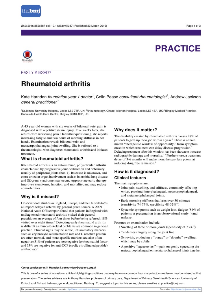 Practice: Rheumatoid Arthritis | PDF | Arthritis | Rheumatoid Arthritis