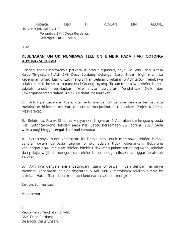 Jabatan Alam Sekitar Contoh Surat Minta Kebenaran Permohonan Bakar Pokok