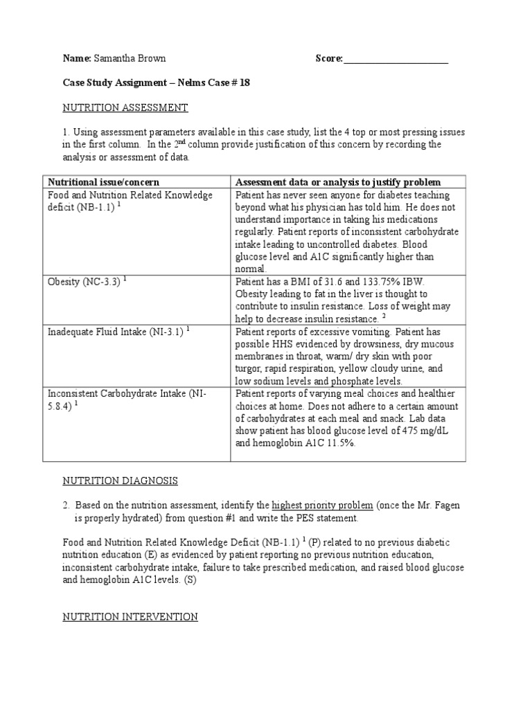 mnt case study 2 | Nutrition | Diabetes Mellitus