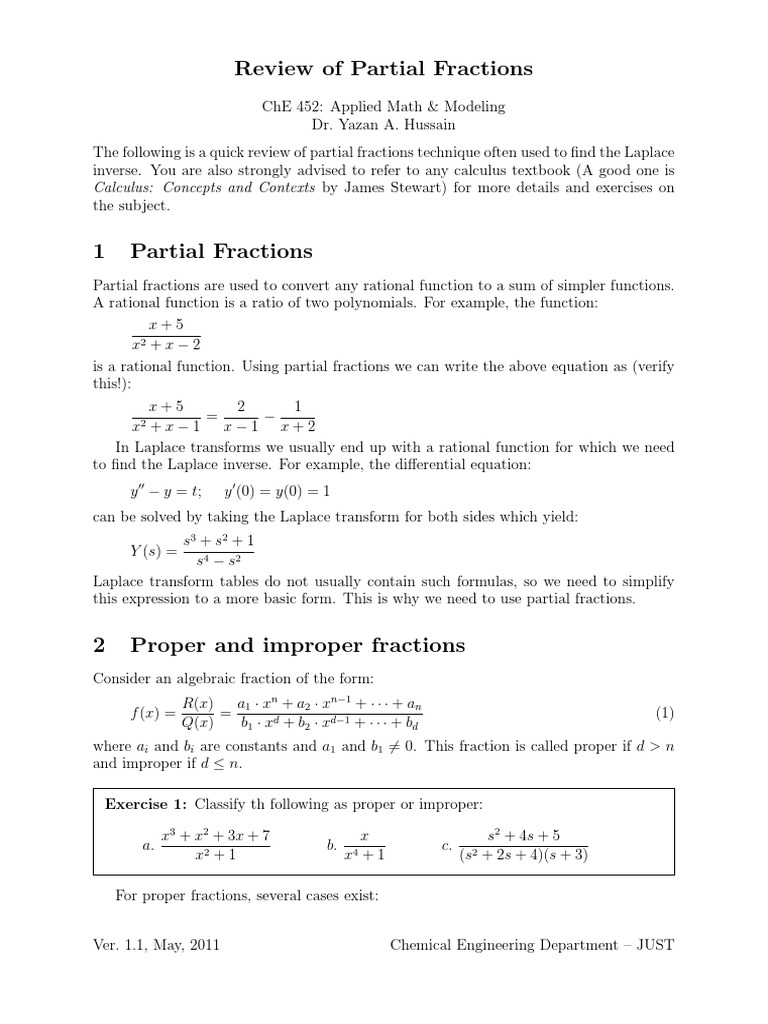Partial Frac PDF | PDF | Laplace Transform | Fraction (Mathematics)