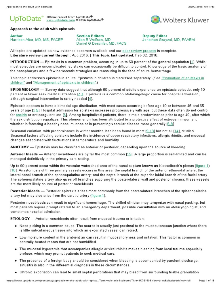 Approach to the Adult With Epistaxis | Bleeding | Medical Specialties