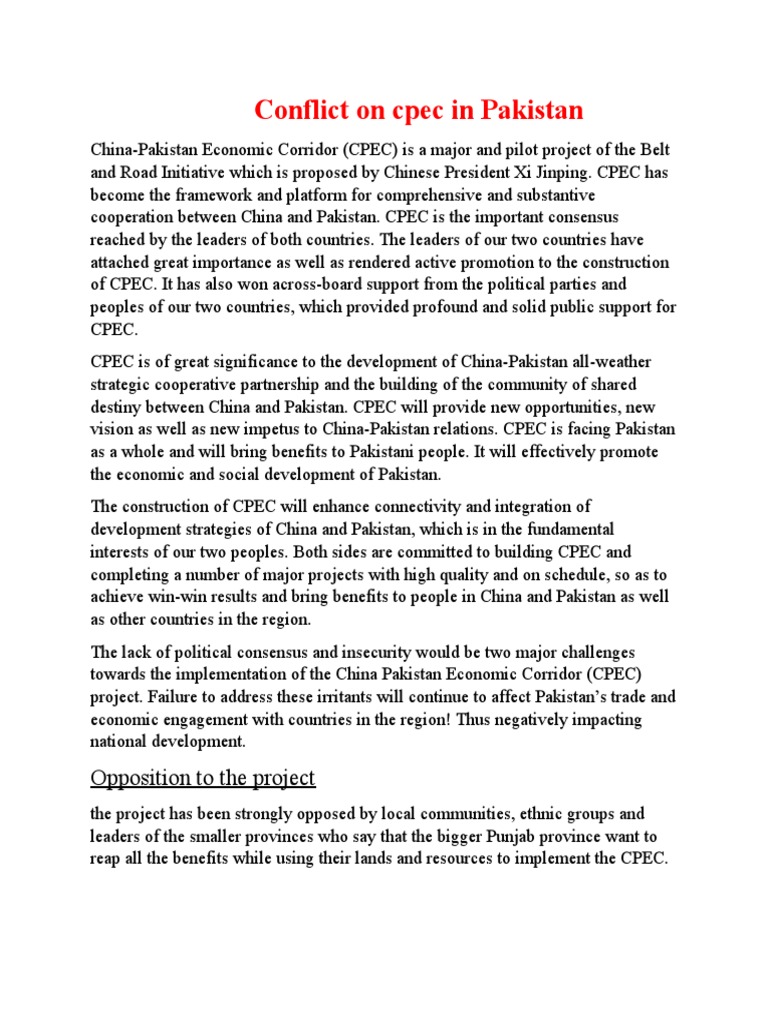CPEC Conflict: Challenges in Pakistan | PDF | Pakistan | International ...