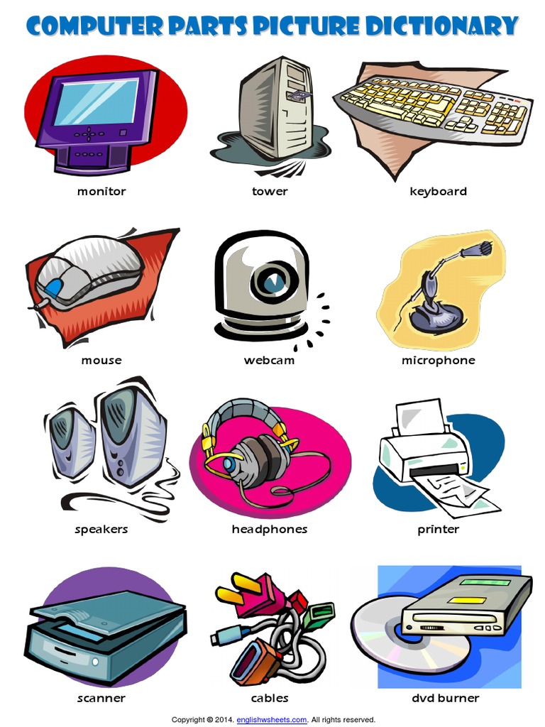 computer parts esl vocabulary picture dictionary worksheet for kidspdf