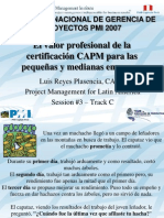 Valor CAPM PMI Peru Congreso 2007