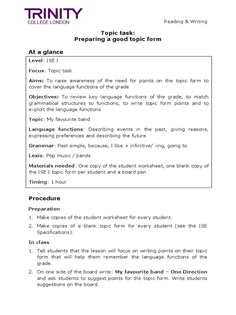Preparing ISE I Topic Forms | PDF | Grammar | Learning