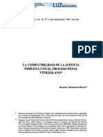 Compatibilidad de La Justicia Indigena Con El Proceso Penal Venezolano