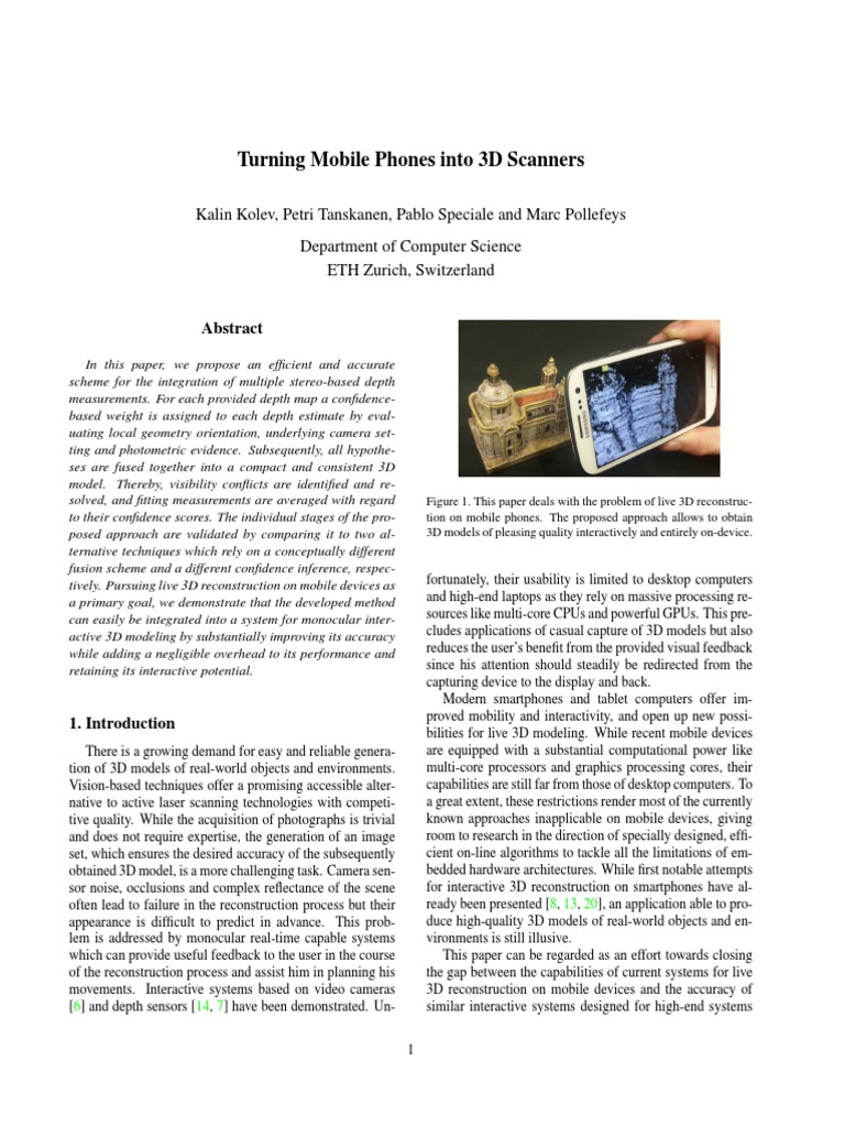 Mobile 3D Scanning Using Stereo Depth | PDF | Stereoscopy | 3 D Modeling