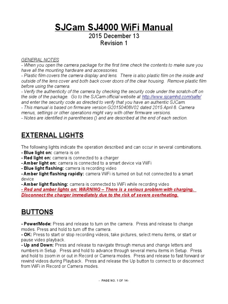 SJCam-SJ4000-Wi-Fi-Manual-2015-12-13-Rev-1 | Camera | Wi Fi