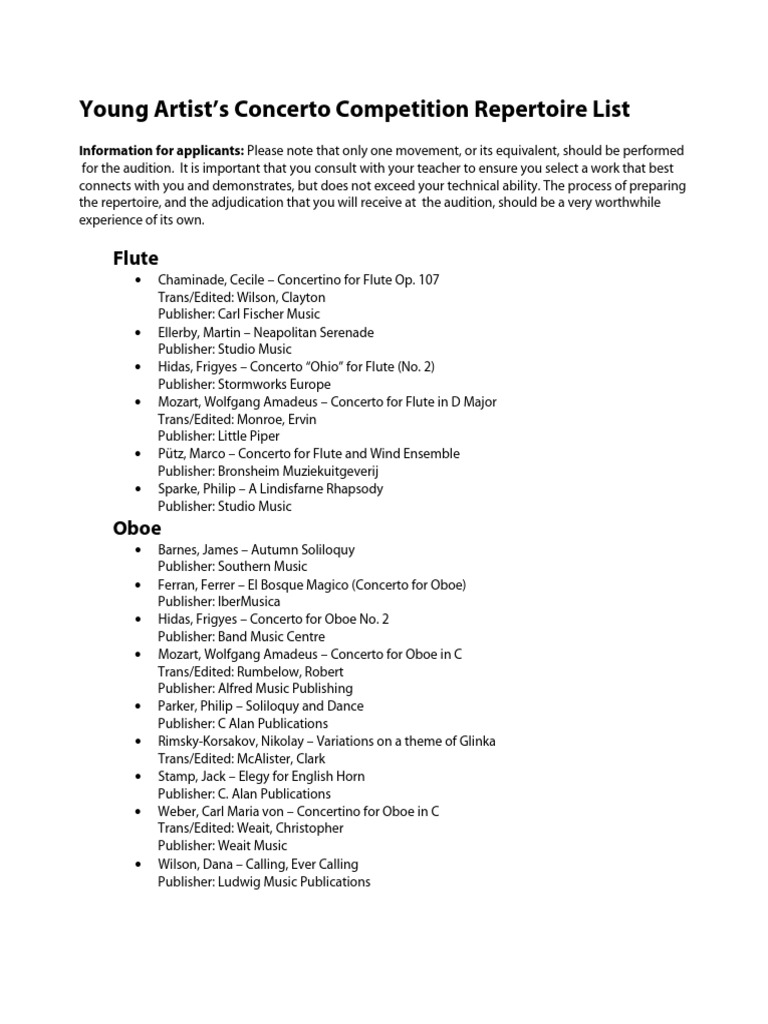 Final Revised Young Artist Concerto Competition Repertoire PDF