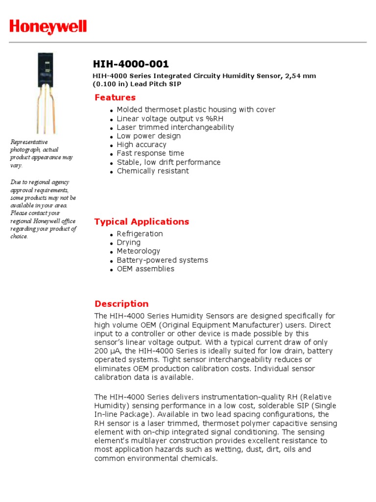Honeywell HIH-4000 Feuchtigkeitssensor - Analog ±3.5% RH Für Elektronik Projekte