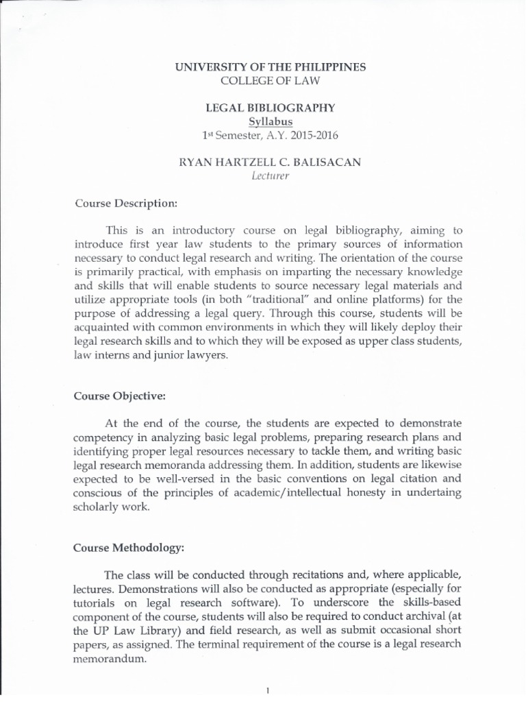 Legal Bibliography Course Outline | PDF
