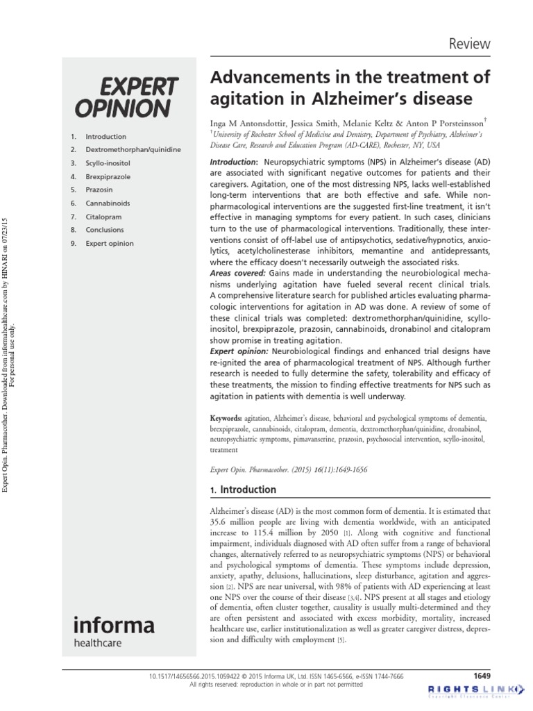 Advancements in the Treatment of Agitation in Alzheimer's Disease. Antipsychotic Dementia