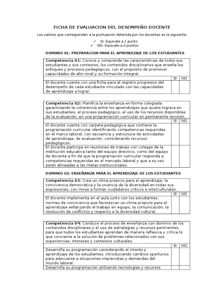 Ficha de Evaluación Docente 2024 | PDF | Evaluación | Aprendizaje