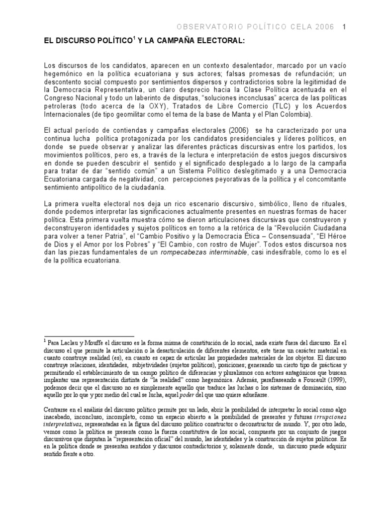 Discurso Politico - Correa PDF | PDF | Democracia | Ideologías políticas