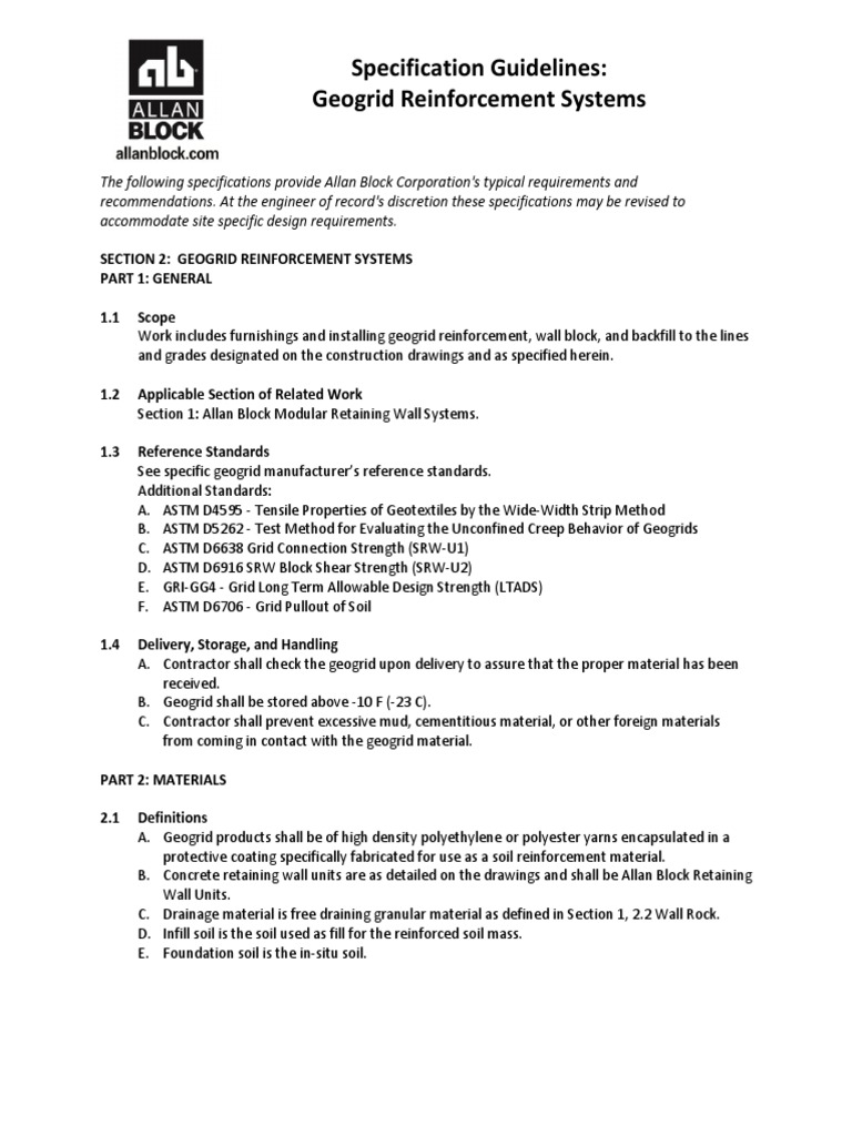 Geogrid Spec Guidelines | PDF | Specification (Technical Standard) | Wall