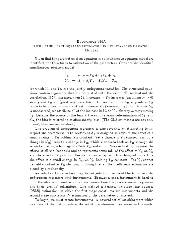 18 simultaneous equation models two stage least squares estimation