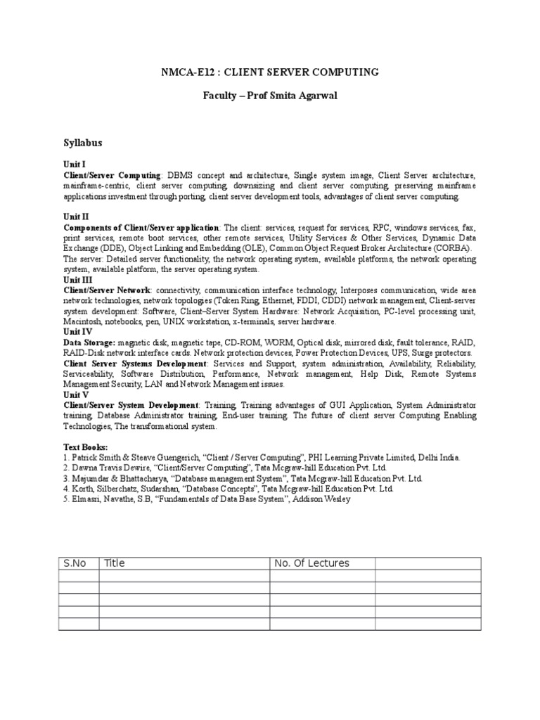 Client Server Computing Lecture Plan | PDF