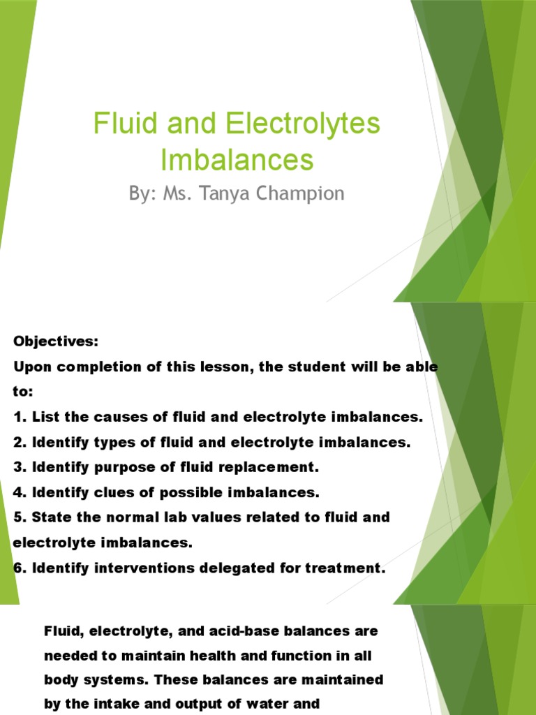 Fluid and Electrolytes Imbalances (5) Intravenous Therapy Dehydration