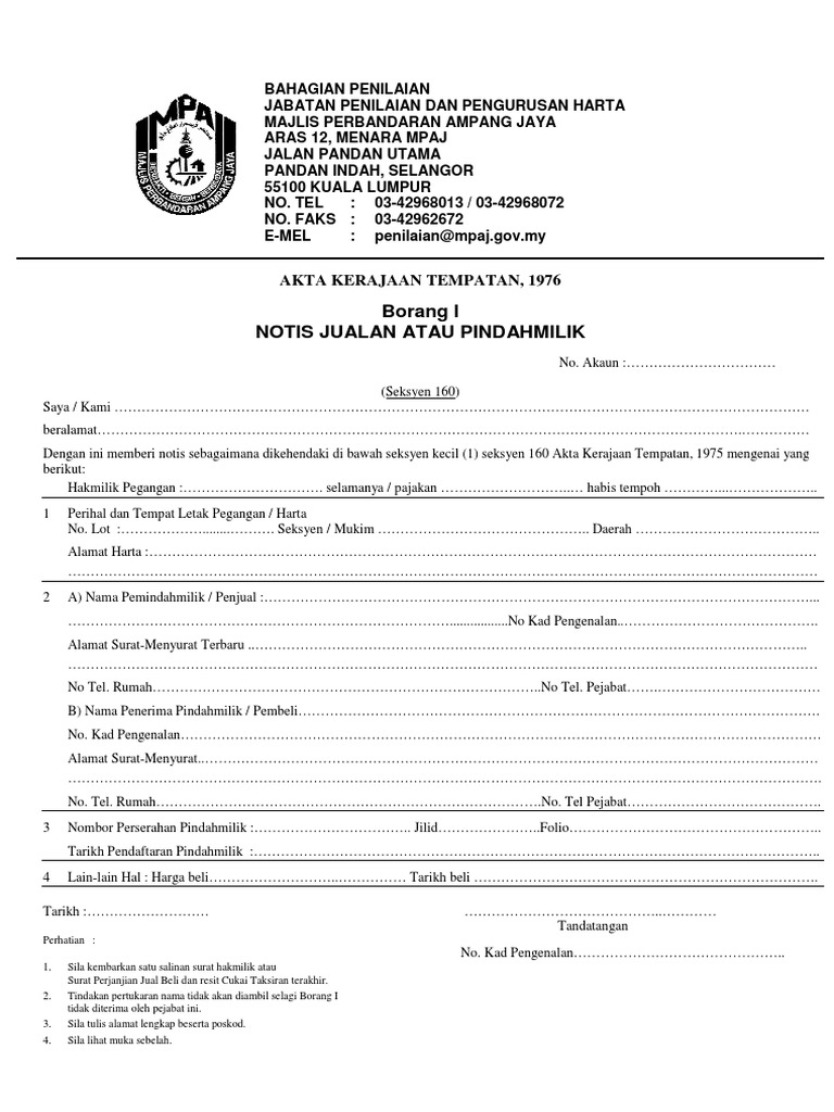 Borang Pindah Milik Harta Mpaj Pdf