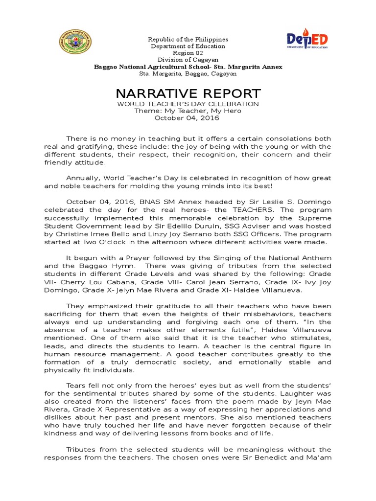 narrative report example for research