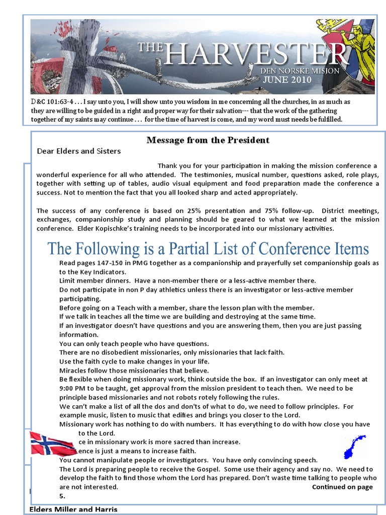 The Harvester June 2010 PDF Missionary (Lds Church) Testimony