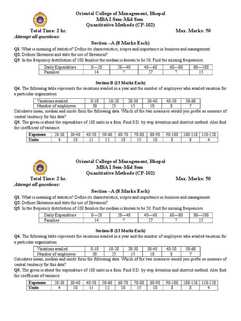 QM (PS) - Mid Sem-1 | PDF