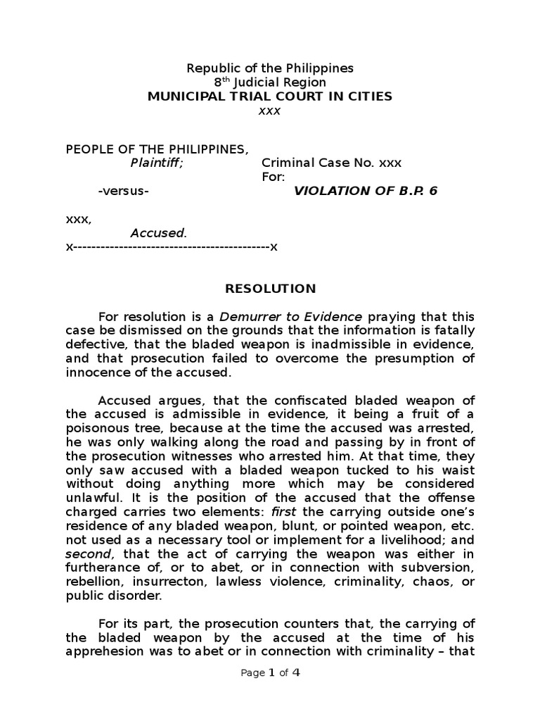 Reso On Demurrer To Evidence BP 6 Illegal Arrest | PDF | Arrest ...