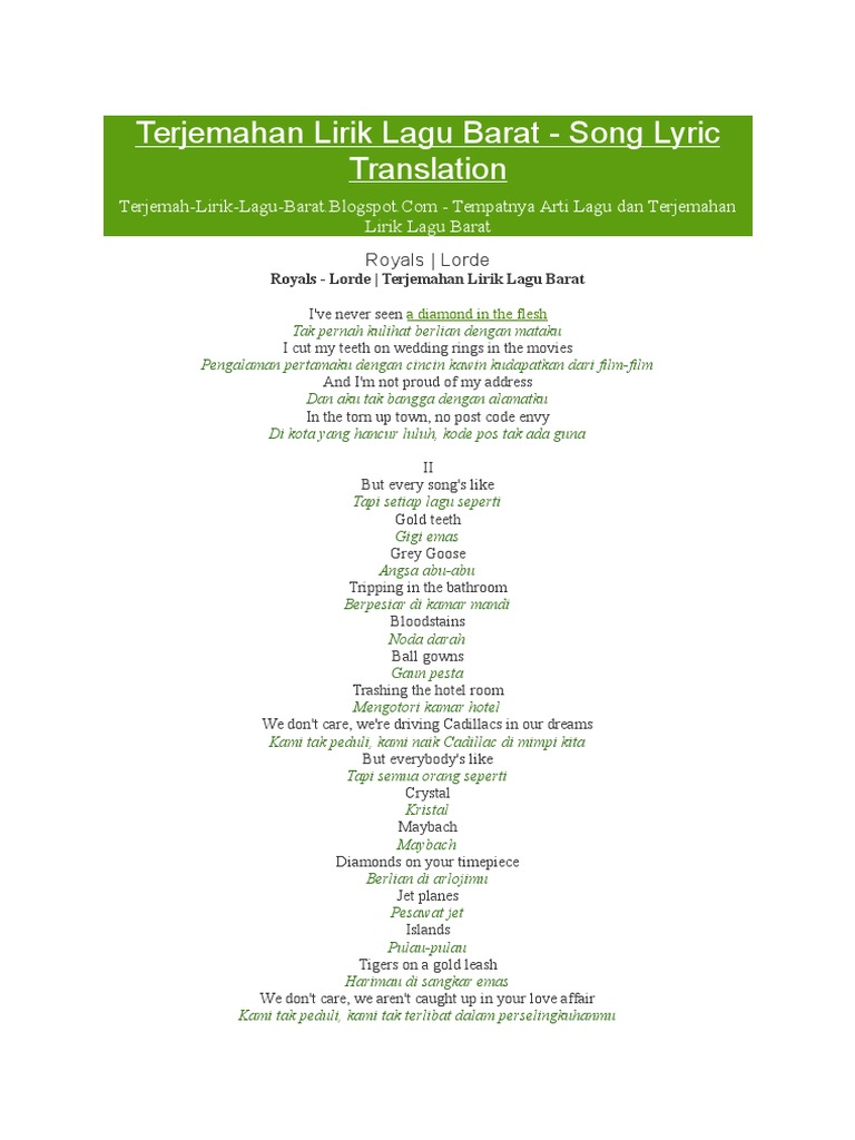 Terjemahan Lirik Lagu Barat Song Lyric Translation