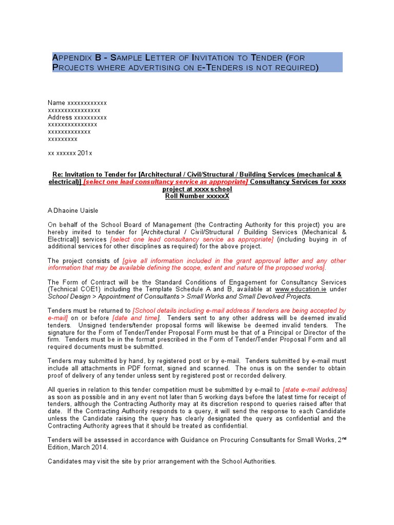 Sample Invitation To Tender Letter PDF