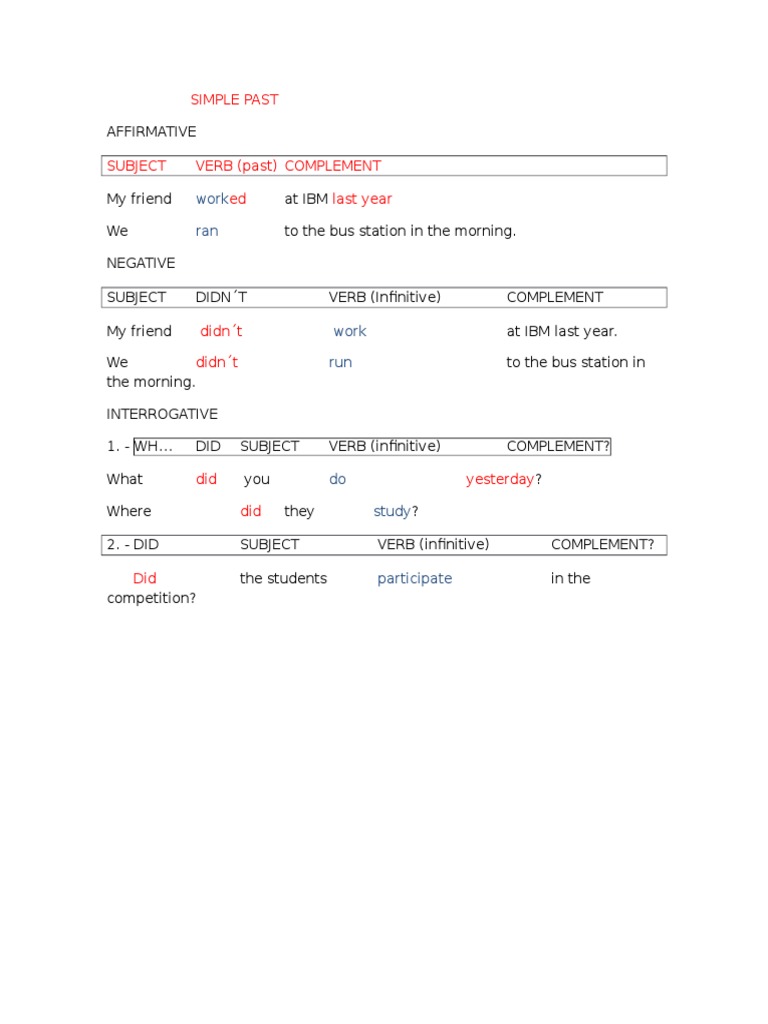 Simple Past: Work Ran | PDF