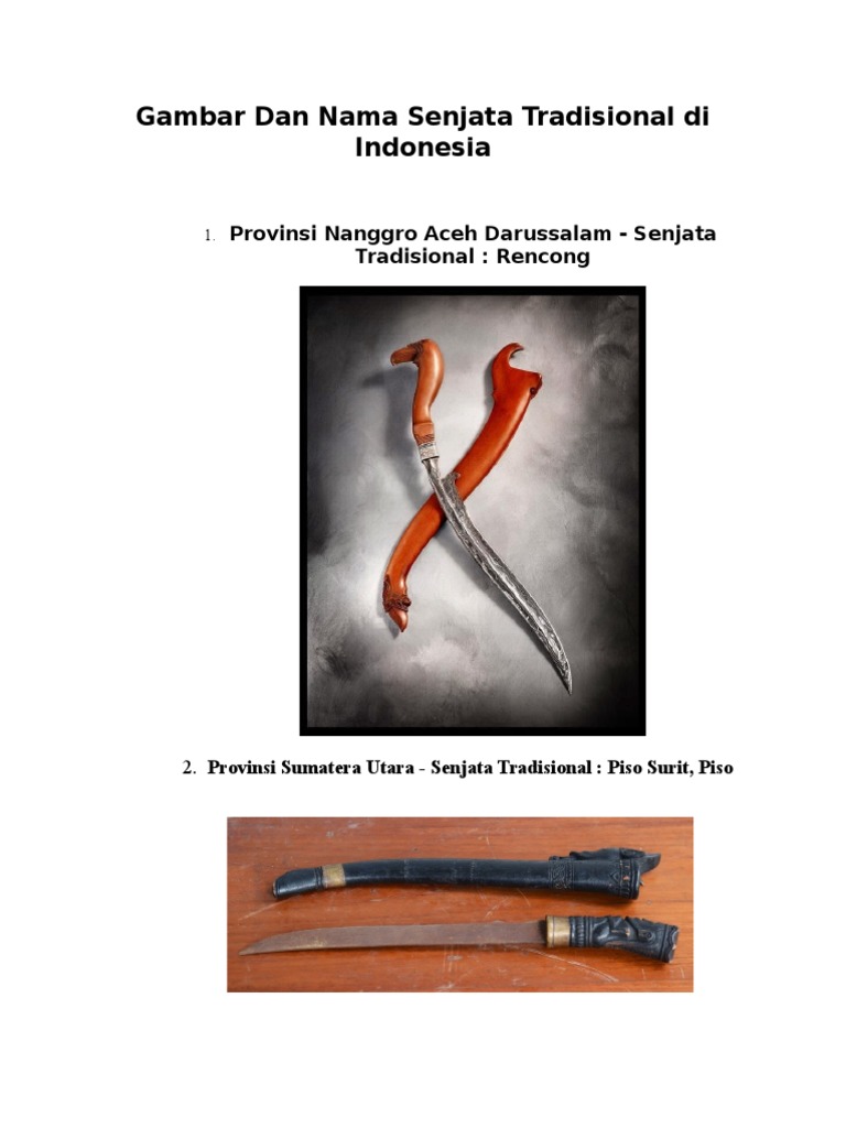 Gambar Dan Nama Senjata Tradisional Di Indonesia | PDF