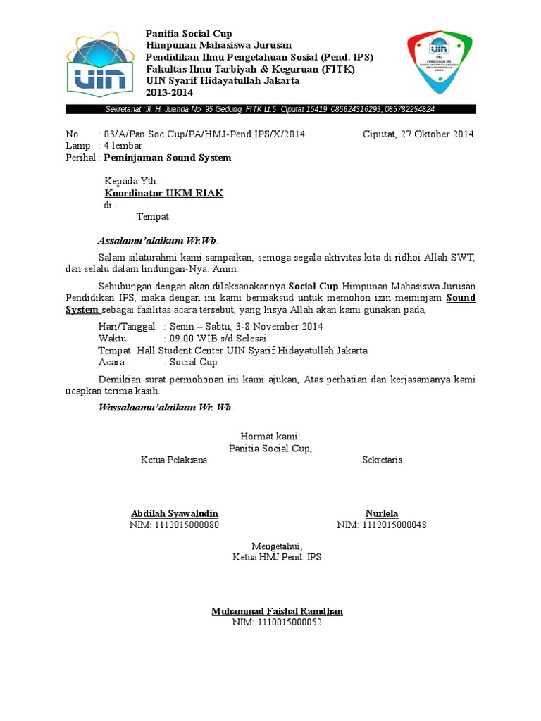 Surat Peminjaman Alat