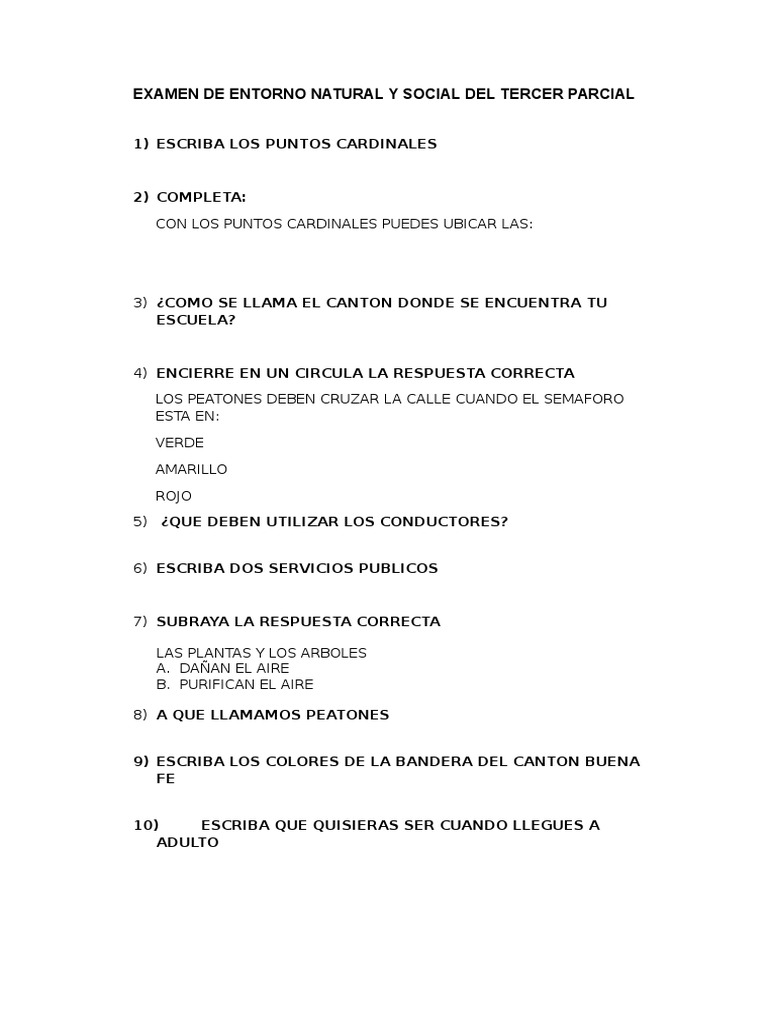 Examen de Entorno Natural y Social | PDF