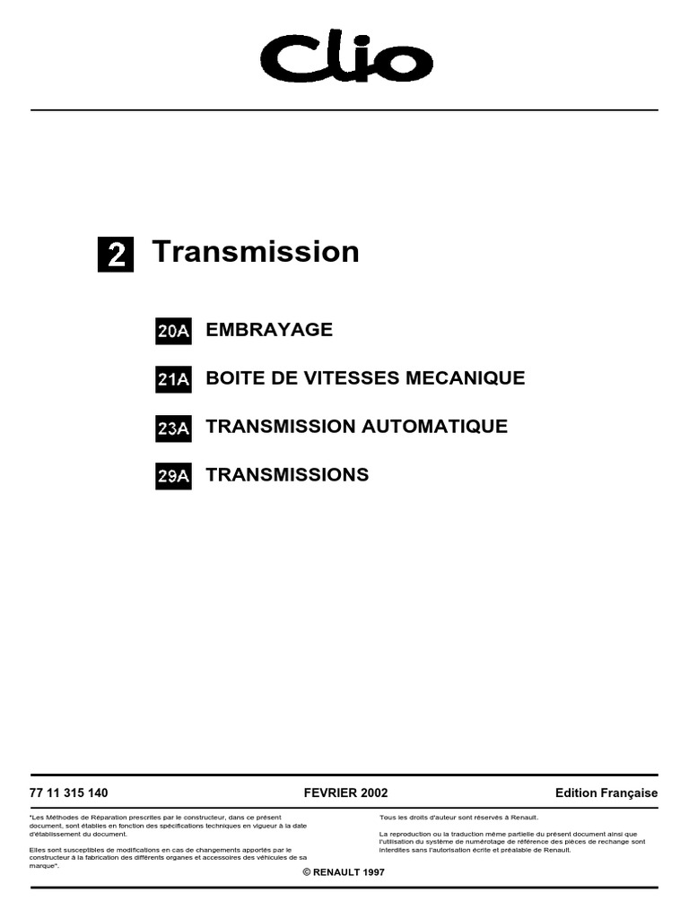 Clio 2 Transmission - MR358CLIO2 | PDF | Transmission (Mécanique ...