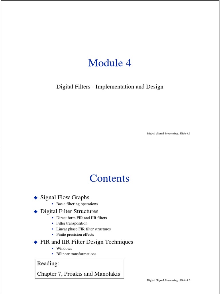 Digital Filters - Implementation and Design: Basic Filtering Operations ...